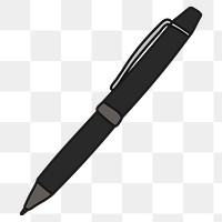 Black pen png sticker, stationery doodle line art on transparent background