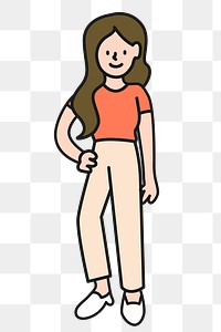 Woman png sticker, body gesture cartoon character doodle on transparent background