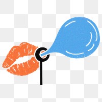 Png bubble gum lips sticker, mouth blowing balloon, transparent background