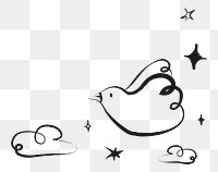 Bird doodle png border, transparent background