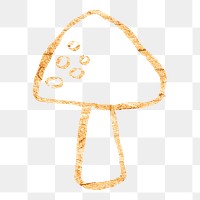 Mushroom png sticker, gold glittery doodle, transparent background