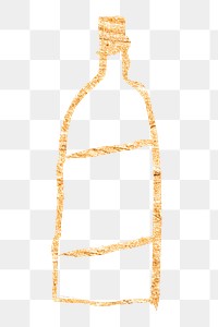 Bottle png sticker, gold glittery doodle, transparent background