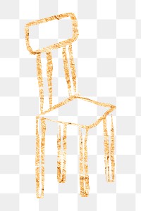 Chair png sticker, gold glittery doodle, transparent background