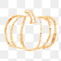 Pumpkin, vegetable png sticker, gold glittery doodle, transparent background