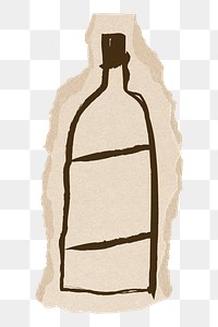 Bottle png sticker, ripped paper doodle, transparent background