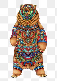 Mandala bear png animal sticker, transparent background