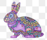 Patterned rabbit png animal sticker, transparent background