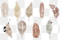 Earth tone Bohemian feather png sticker collection