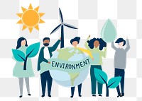 People supporting renewable energy png clipart, environment avatars illustration on transparent background 