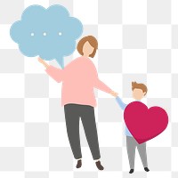 Mother and son png cartoon clipart, family illustration on transparent background