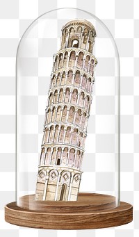 Leaning Tower of Pisa png glass dome sticker, Italy landmark concept art, transparent background