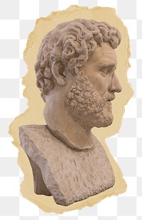Antoninus Pius png sticker, Roman  sculpture ripped paper, transparent background