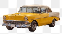 Png yellow classic car sticker, vintage vehicle photo, transparent background