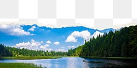 Forest lake png border, torn paper design, transparent background