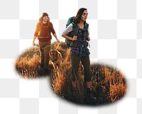 Backpacking couple png sticker, transparent background