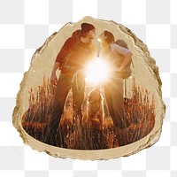 Backpacking couple png sticker, ripped paper, transparent background