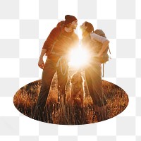 Backpacking couple png sticker, transparent background