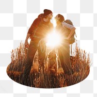 Backpacking couple png sticker, transparent background