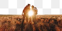 Backpacking couple png border, transparent background