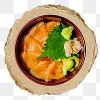 Salmon bowl png sticker, ripped paper, transparent background