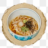 Ramen noodle png sticker, ripped paper, transparent background