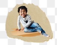 Smiling African-American boy png sticker, ripped paper, transparent background