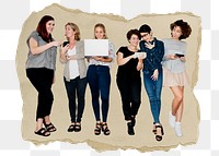 Women png using social media sticker, ripped paper, transparent background