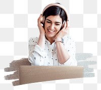 Woman png listening to music sticker, transparent background