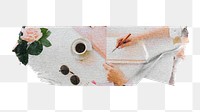 Influencer working png, washi tape, transparent background