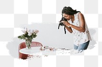 PNG Female photographer shooting beauty products on the table, collage element, transparent background