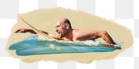 Surfing man png sticker, ripped paper, transparent background