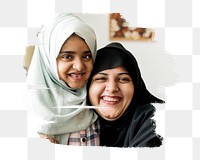 PNG Sweet Muslim mother and daughter, collage element, transparent background