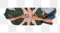 Png team building diverse hands, washi tape, transparent background