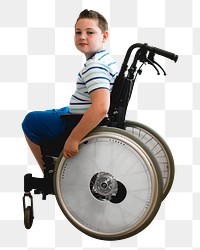 Boy in wheelchair png sticker, transparent background