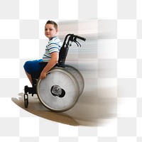 Boy in wheelchair png sticker, transparent background