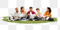 College students png doing group project sticker, transparent background