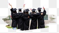 PNG University students in graduation gowns, collage element, transparent background