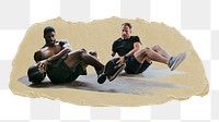 Men exercising png sticker, ripped paper, transparent background