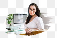 PNG Happy accountant working on her desk, collage element, transparent background