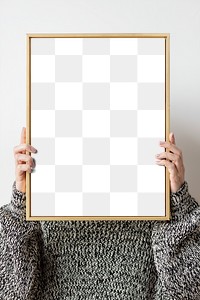 Woman holding a frame mockup transparent png