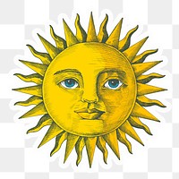 Png sun with face sticker, drawing illustration, transparent background