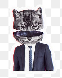 Png surreal cat head sticker, transparent background