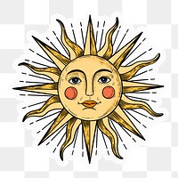 Png sun with face sticker, myth illustration, transparent background