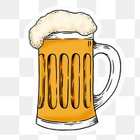 Beer glass png sticker, drawing illustration, transparent background