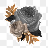 Aesthetic roses png sticker, black & gold, transparent background