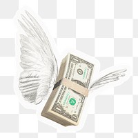 Flying money png sticker, vintage design, transparent background