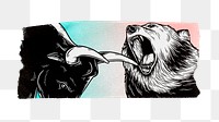 Bulls & bears png sticker, washi tape, transparent background