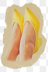 Png Yellow low heels sticker, ripped paper transparent background