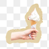 Soft serve png ice-cream sticker, ripped paper, transparent background