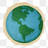 Globe, environment png sticker, ripped paper, transparent background